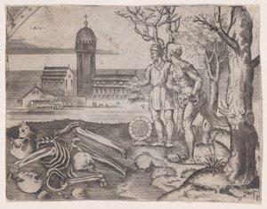 墓地の二人の男、カリフォルニア州。 1514-36。 作： Agostino Veneziano