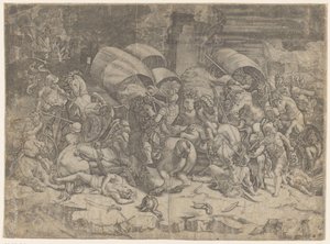 ローマ人とカルタゴ人との戦い、紀元前 218 ～ 201 年頃。 カットラスで攻撃する 作： Agostino Veneziano