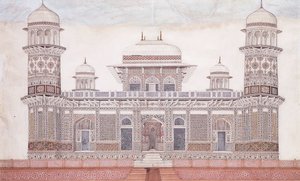 イティマード・ウッダウラの墓、1815年頃（エンシル、ペン、黒インク、w - c、タッチで強調o） 作： Agra School