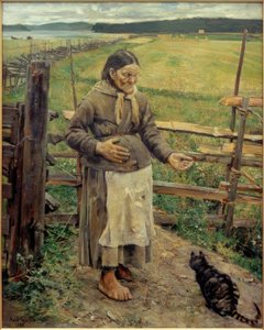 猫と歳の女性 作： Akseli Valdemar Gallen Kallela