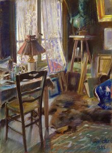 Comte Deheaulme de Vallombreuseのスタジオ、36 Rue Jouffrey、パリ1888（パステル） 作： Akseli Valdemar Gallen Kallela