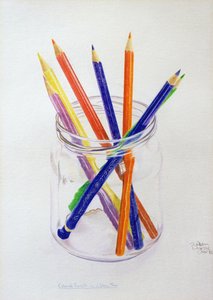 瓶に入った色鉛筆、1980（紙に色鉛筆）