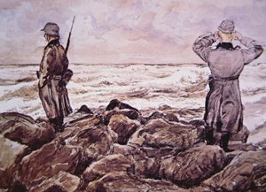 ノルマンディー作戦の前夜、フランスの海岸でイギリスを見据える2人のドイツ人 作： Alban (after) Wolf