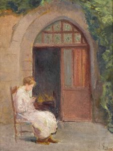 ラボワシエールの外に座った少女、1909年頃 作： Albert de Belleroche