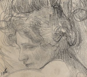 女性の頭、1890年頃（紙にクレヨン） 作： Albert de Belleroche