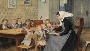 託児所にて I, 1890. 作： Albert Anker
