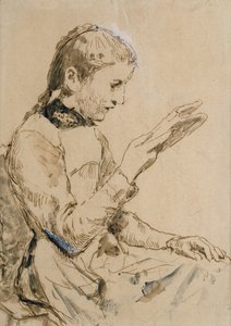 読書少女（紙にペンとインク） 作： Albert Anker