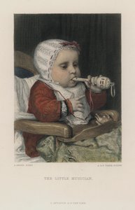 小さな音楽家」（彩色済み彫刻 作： Albert Anker