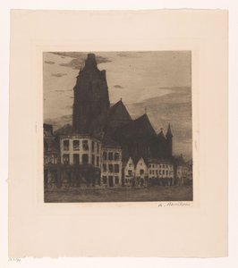 アウデナールデの聖ヴァルブルガ教会の眺め 作： Albert Baertsoen (signed by artist)