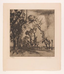 オステンドに向かう大通りのある風景 作： Albert Baertsoen (signed by artist)
