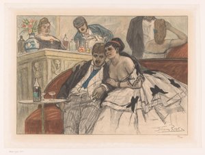 シアターバーの赤いソファに座る男女 ル ガンダン イヴル 作： Albert Bertrand (attributed to)