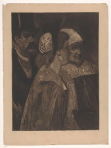 シルクハットをかぶった 2 人の女性と男性 Les trois contemporains (原題) 作： Albert Bertrand