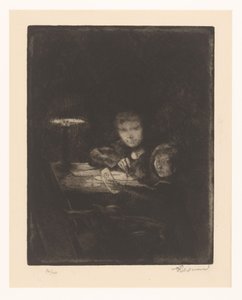 夕暮れの子供たちを描く 作： Albert Besnard (signed by artist)