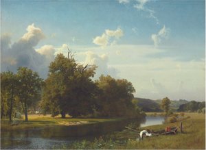川の風景、ウエストファーレン、1855 作： Albert Bierstadt