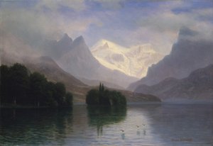 山の風景、1880-90。 作： Albert Bierstadt