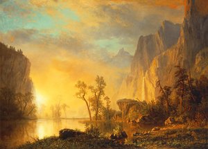 ロッキー山脈の夕日 作： Albert Bierstadt