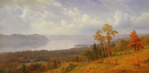 タッペンゼーをフックフック山に向かって眺めるハドソンの眺め、1866年 作： Albert Bierstadt