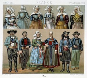 19世紀のブルトン人の衣装 - "Le costume ancien et historique" by Racinet 作： Albert Charles August Racinet