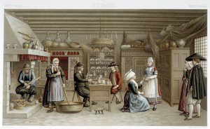 19世紀のブルトン人の衣装とインテリア - ラシネの「Le costume ancien et historique」にて 作： Albert Charles August Racinet