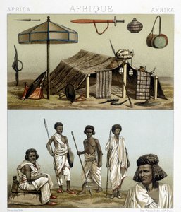 ヌビアのキャンプと民族衣装。Racinetによる「Le costume historique」のイラスト