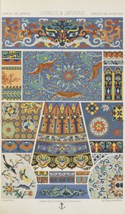 中国と日本、「多色刷りの装飾品」のプレート11。金・銀・色の百枚の皿」より 作： Albert Charles August Racinet