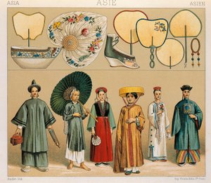 中国の女性とタルタル地方の衣服、オーギュスト・ラシネ著「全服飾史」より抜粋 作： Albert Charles August Racinet