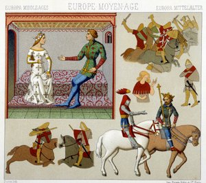 フランスにおける中世のコスチューム。クロモリトグラフ版（Racinet著「Le costume historique」所収 作： Albert Charles August Racinet