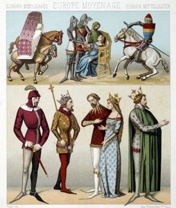 フランスの中世のコスチューム。ラシネの「Le costume historique」に掲載されたイラスト 作： Albert Charles August Racinet