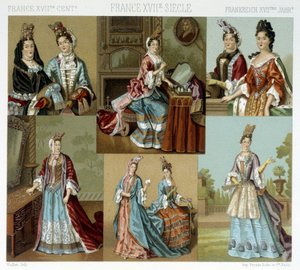 18世紀のフランスのファッションとヘアスタイル - 19世紀後半、ラシーネの「Le costume historique」にて 作： Albert Charles August Racinet