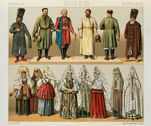ロシア人の歴史的衣装（Racinet Auguste著『The Complete Costume History』より）。 作： Albert Charles August Racinet