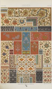 インド、「多色刷りの装飾品」のプレート18。金、銀、色の百枚の皿」より 作： Albert Charles August Racinet