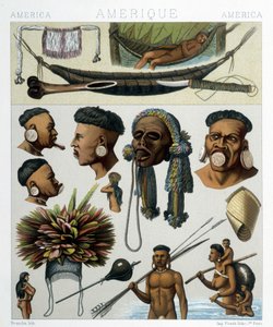 ブラジルとパラグアイの先住民族。ラシネによる「歴史的衣装」のイラスト 作： Albert Charles August Racinet