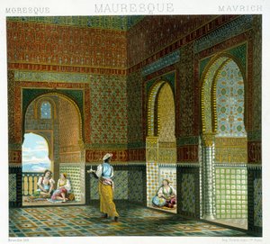 ムーア人の家の内部（アルハンブラ宮殿、祝福の間）。Chromolithographic plate - Racinetの "Le costume historique "に掲載。 作： Albert Charles August Racinet