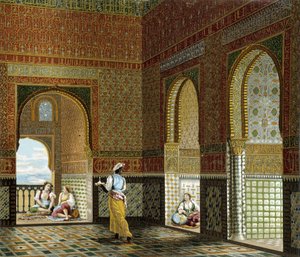 ムーア人の家の内部（アルハンブラ宮殿、祝福の間）。Chromolithographic plate - Racinetの "Le costume historique "に掲載。 作： Albert Charles August Racinet