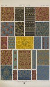 中世、「多色刷りの装飾品」のプレート47。金、銀、色の100枚のプレート 作： Albert Charles August Racinet
