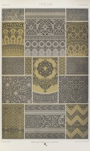 ペルシャ、「多色刷りの装飾」のプレート21。金、銀、色の百枚の皿」より 作： Albert Charles August Racinet