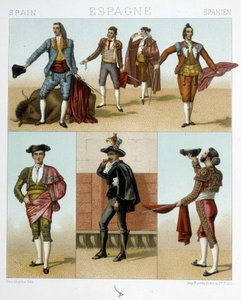 スペインのトレアドル衣装 - ラシネの「古くて歴史的な衣装」にて 作： Albert Charles August Racinet
