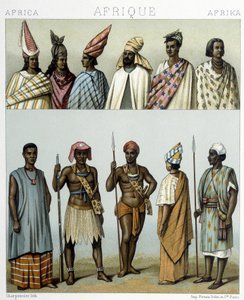 セネガルの伝統的なコスチューム。Racinetによる「Le costume historique」のイラスト