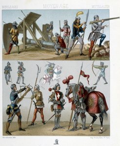 15世紀の戦士たち-ラシーネの「歴史的衣装」にて 作： Albert Charles August Racinet