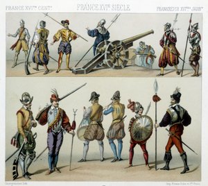 16世紀の戦士たち-ラシーネの「歴史的衣装」にて 作： Albert Charles August Racinet