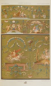 18世紀、「多色刷りの装飾品」のプレート91。金、銀、色の百枚の皿」より 作： Albert Charles August Racinet