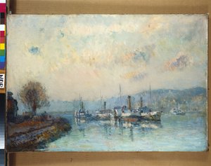 ルーアン郊外のボートハウスから 作： Albert Charles Lebourg