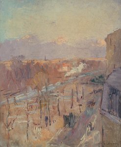 嵐の後のパリの大通り（キャンバスに油彩） 作： Albert Charles Lebourg