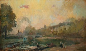 セントクラウドのセーヌ川のほとり 作： Albert Charles Lebourg