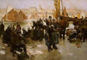 漁船の出発、ブローニュ、1891年 作： Albert Chevallier Tayler