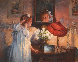 鏡」-アルバート・シュヴァリエ・テーラー（1862-1925）。油彩・キャンバス