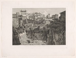 ウェスタ神殿を遠くに望むチボリの眺め Situazione del Tempio di Vesta a Tivoli dirimpetto la Cascata (オブジェクトのタイトル) Malerisch radirte Prospekt aus Italien (シリーズタイトル)