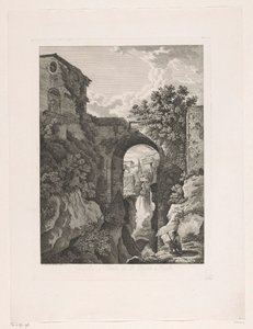 チボリのサンロッコ橋近くの滝 Cascata、e Ponte di St. Rocco a Tivoli (オブジェクトのタイトル) イタリアからの絵のエッチング パンフレット (シリーズ タイトル)