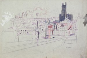 工業都市（リーズ）（紙にペン＆インク、水彩） 作： Albert Daniel Rutherston