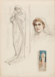アルケスティス役アイノ・アクテ、顔のスケッチと全身スケッチ2点 作： Albert Edelfelt